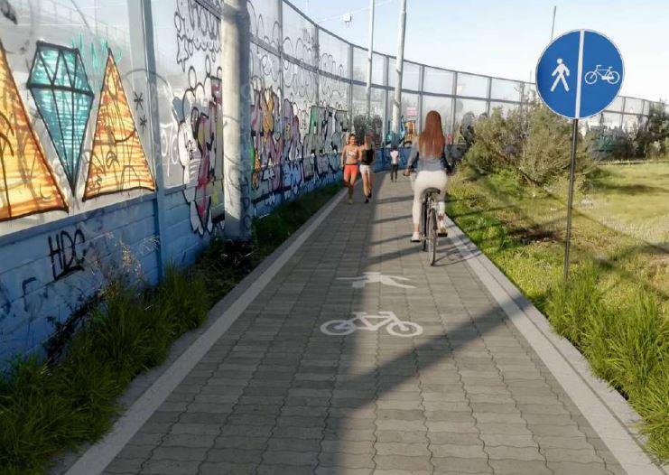 La renderizzazione di un tratto della ciclabile Cagliari - Selargius