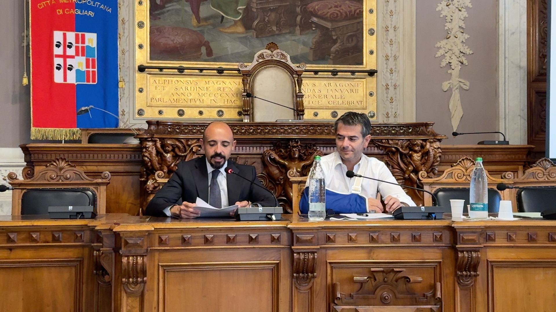 Il sindaco metropolitano Massimo Zedda e il direttore dell&rsquo;Istituto penitenziario - Casa Circondariale &ldquo;Ettore Scalas&rdquo; Pietro Borruto durante la presentazione del protocollo di intesa