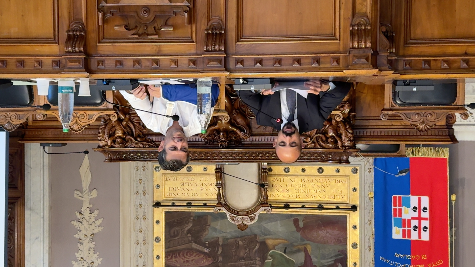 Il sindaco metropolitano Massimo Zedda e il direttore dell’Istituto penitenziario - Casa Circondariale “Ettore Scalas” Pietro Borruto durante la presentazione del protocollo di intesa